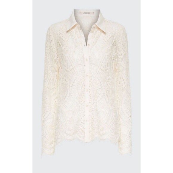 Dorothee Schumacher Causal Romance Lace Button Down Blouse NWT Sz M Powder White - Picture 3 of 13